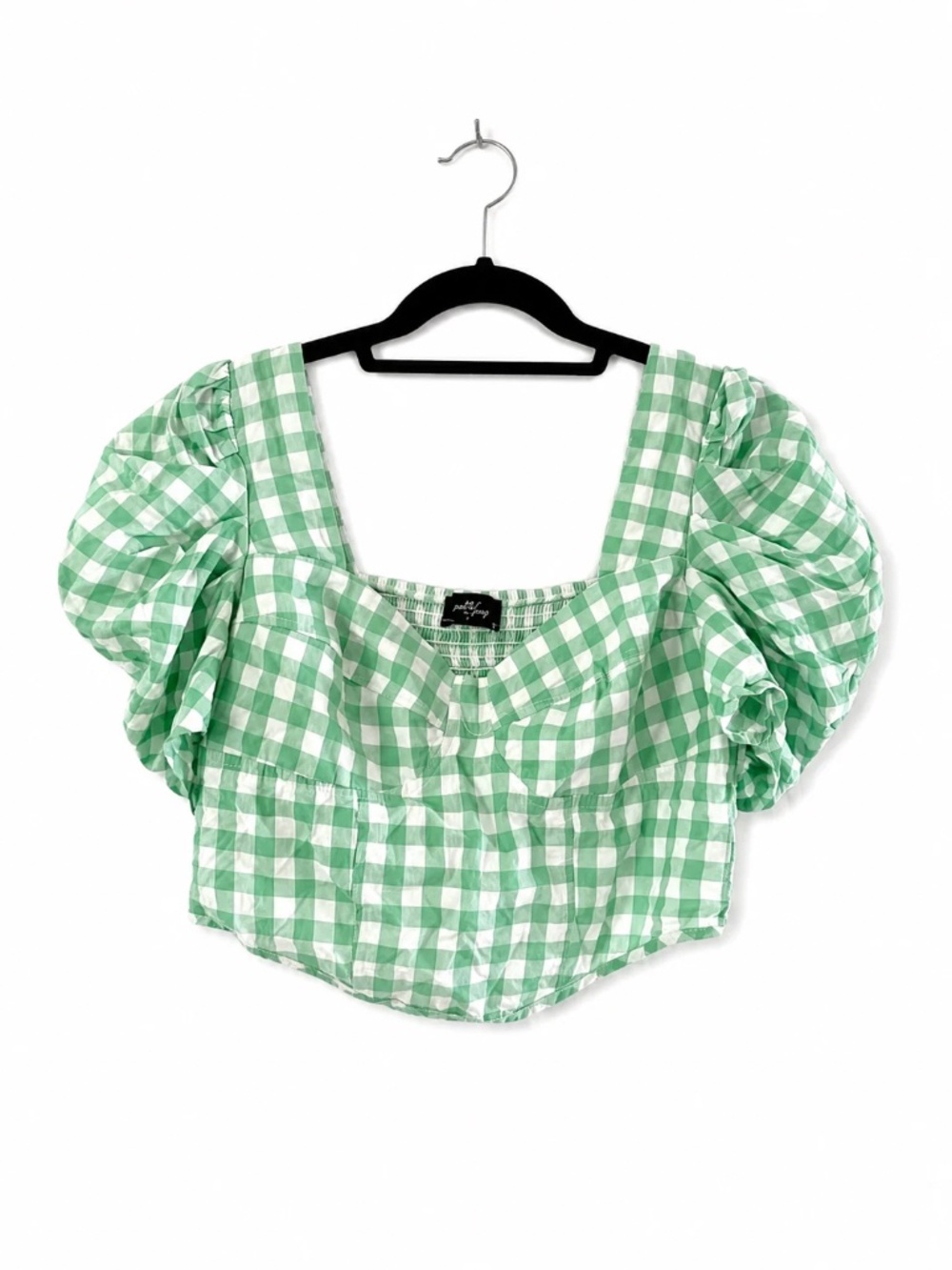 Milk & Honey Green Gingham Puff Sleeve Corset Crop Top Large
